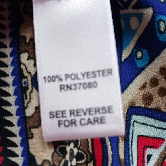 CATO Woman's Medium Lined Midi V- Neck Long Sleeve Multicolor Pattern. Blue/ Red - Picture 9 of 13